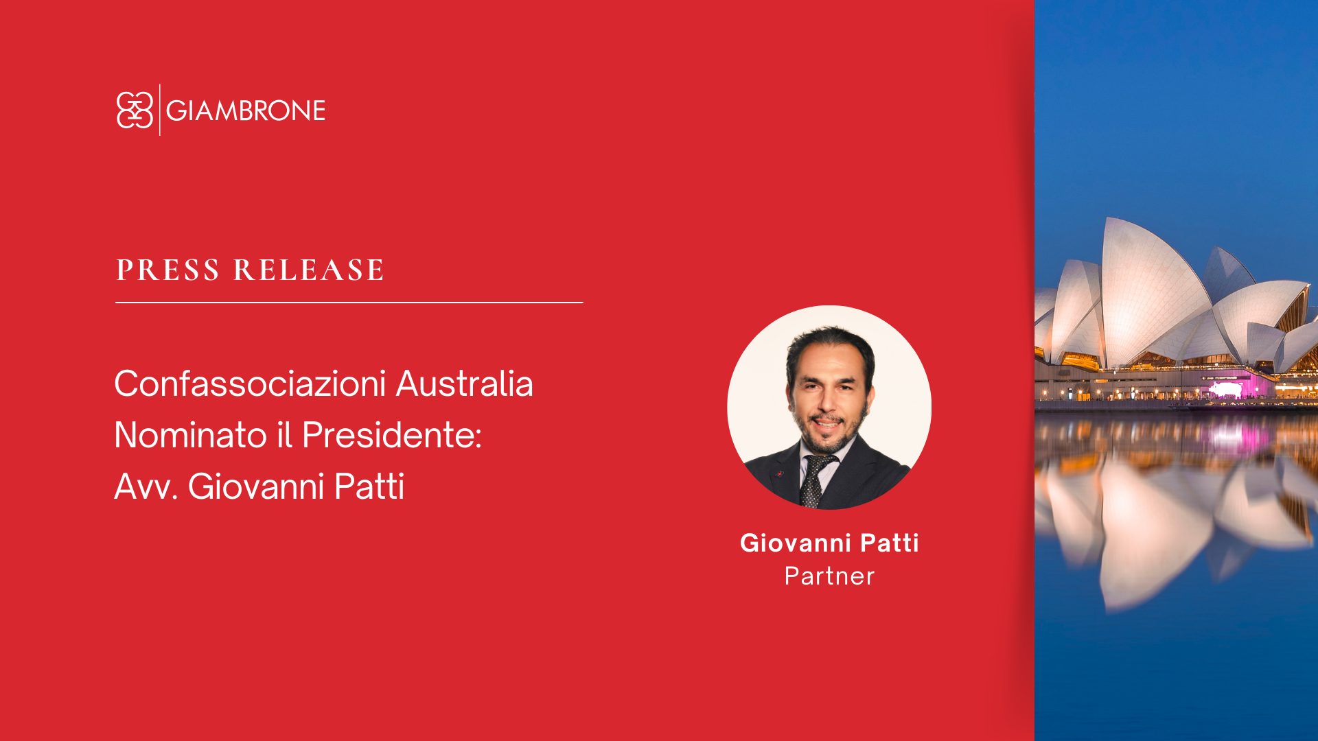 Giovanni Patti Presidente Confassociazioni Australia